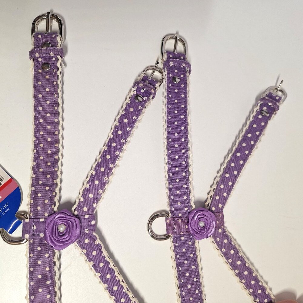 X-Small Purple Polka Dot Dog Harness Top Paw Flower Accents 2 Lot Lavender Pearl - Picture 4 of 9